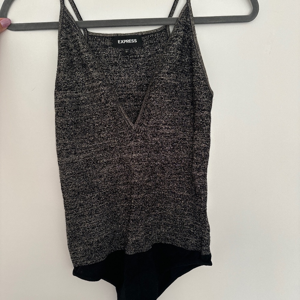 Express silver metallic knitted bodysuit